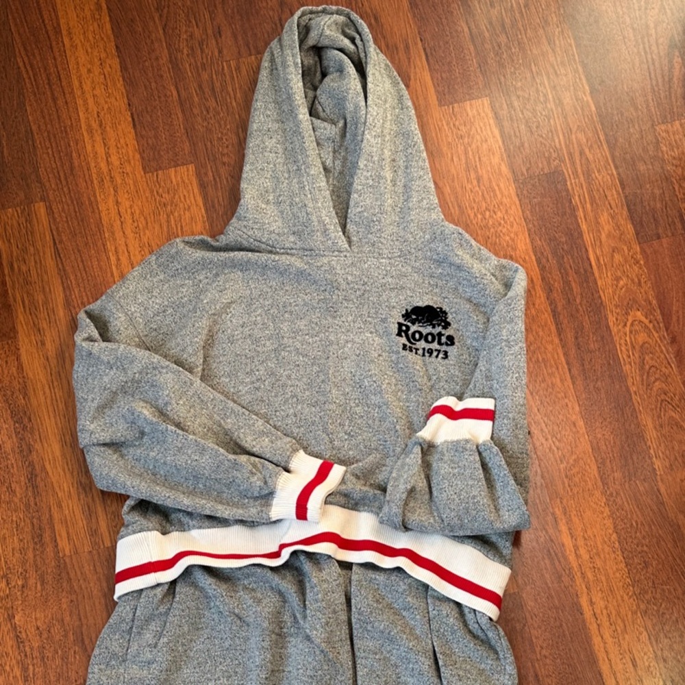 Roots Heather Gray Hoodie with Striped Accents